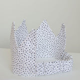 Kids Fabric Crown - White with Black Dots