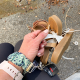 Scrunchie Hands-free Key Wristlet  - Turquoise Navy Foliage