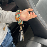 Scrunchie Hands-free Key Wristlet  - Mustard Meadow